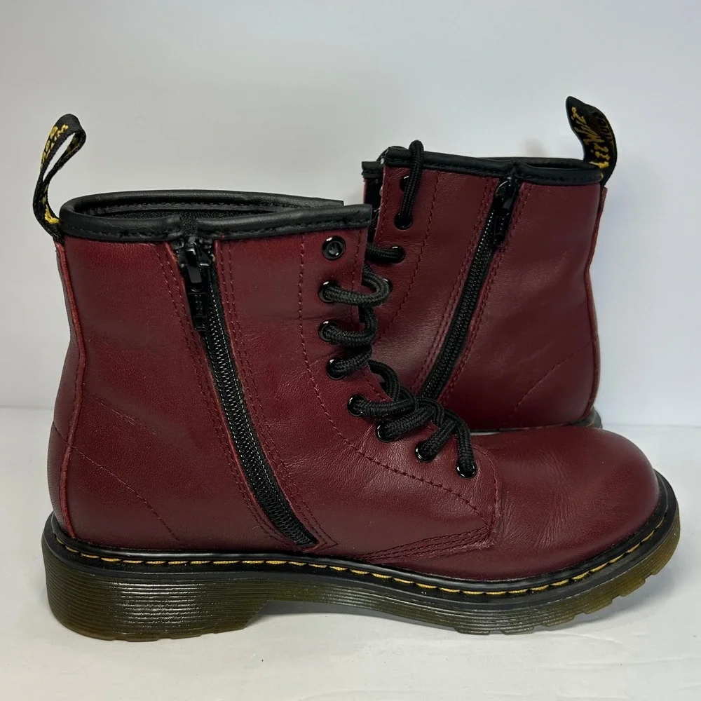 Dr. Martens Junior Burgundy Cherry Red Leather Side Zip Boots Men's 4 Women's 5